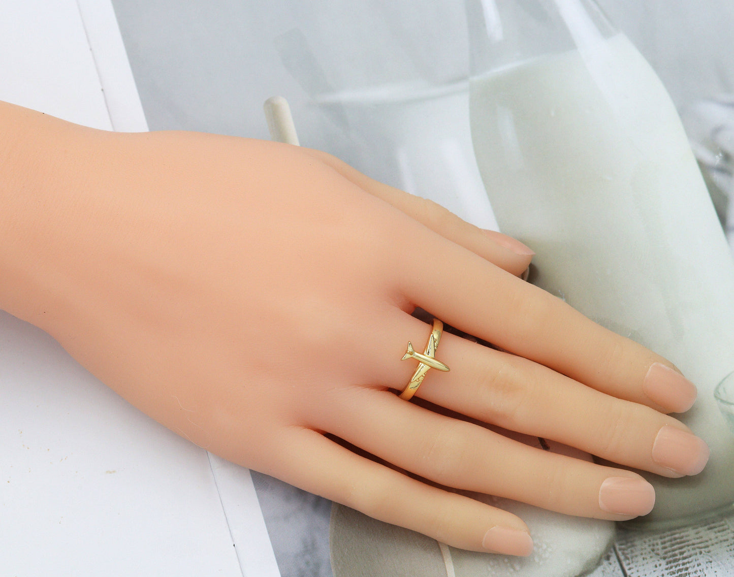 Gold Airplane Adjustable Ring, Sku#LK669