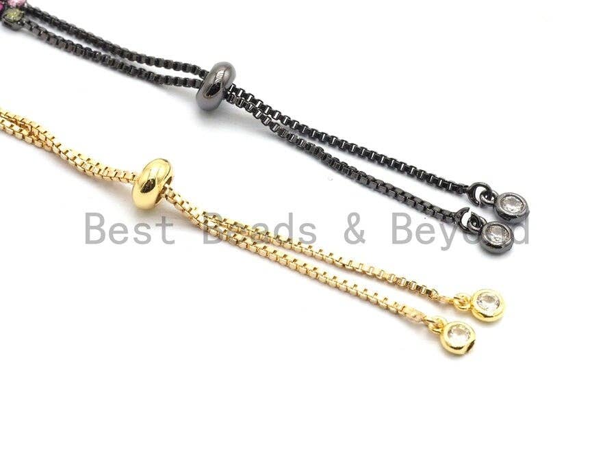 Sliding adjustable Rainbow CZ Bracelet, connector link findings,Sku#A97