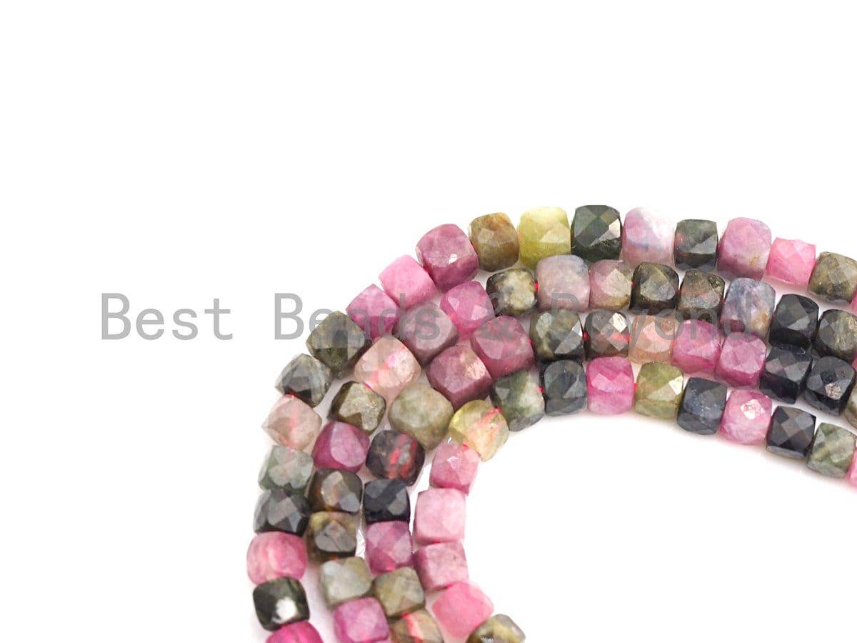 High Quality Natural Tourmaline Beads, 4mm Tourmaline Cube Faceted Beads, 16" Full strands, sku#U767