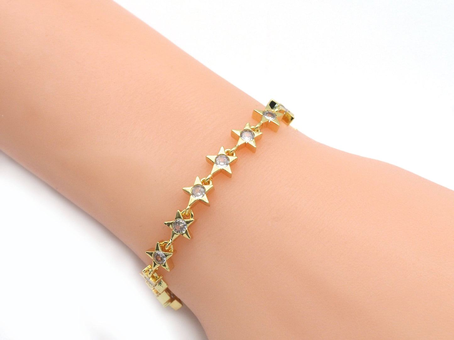 GoldClear CZ Star Adjustable Bracelet, Sku#JL168