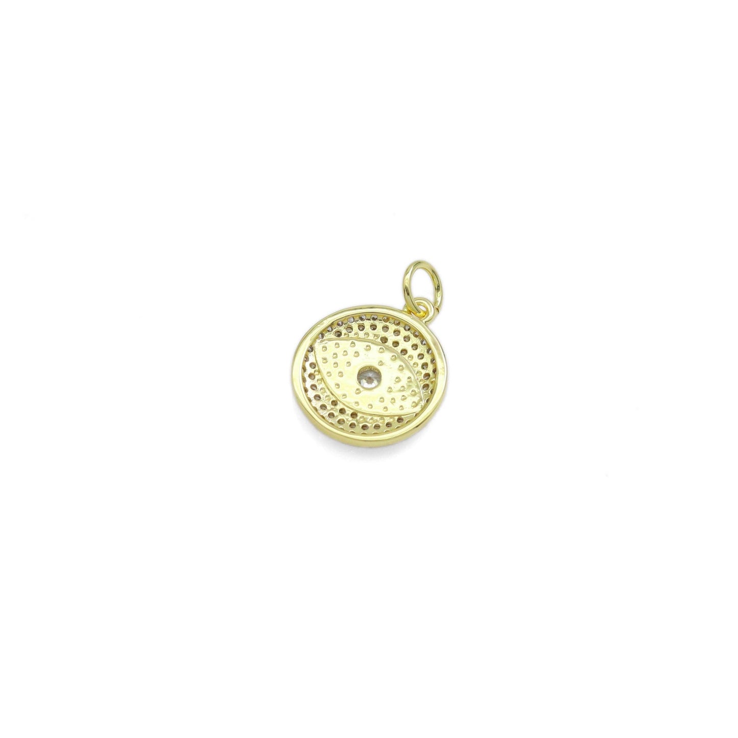 Gold Clear CZ Mother of Pearl Evil Eye Coin Shape Charm, Sku#LX462