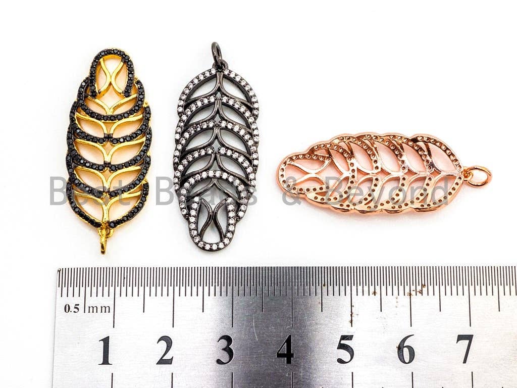 CZ Micro Pave Leaf Pendant/Charm, CZ/Micro Pave Cubic Zircon