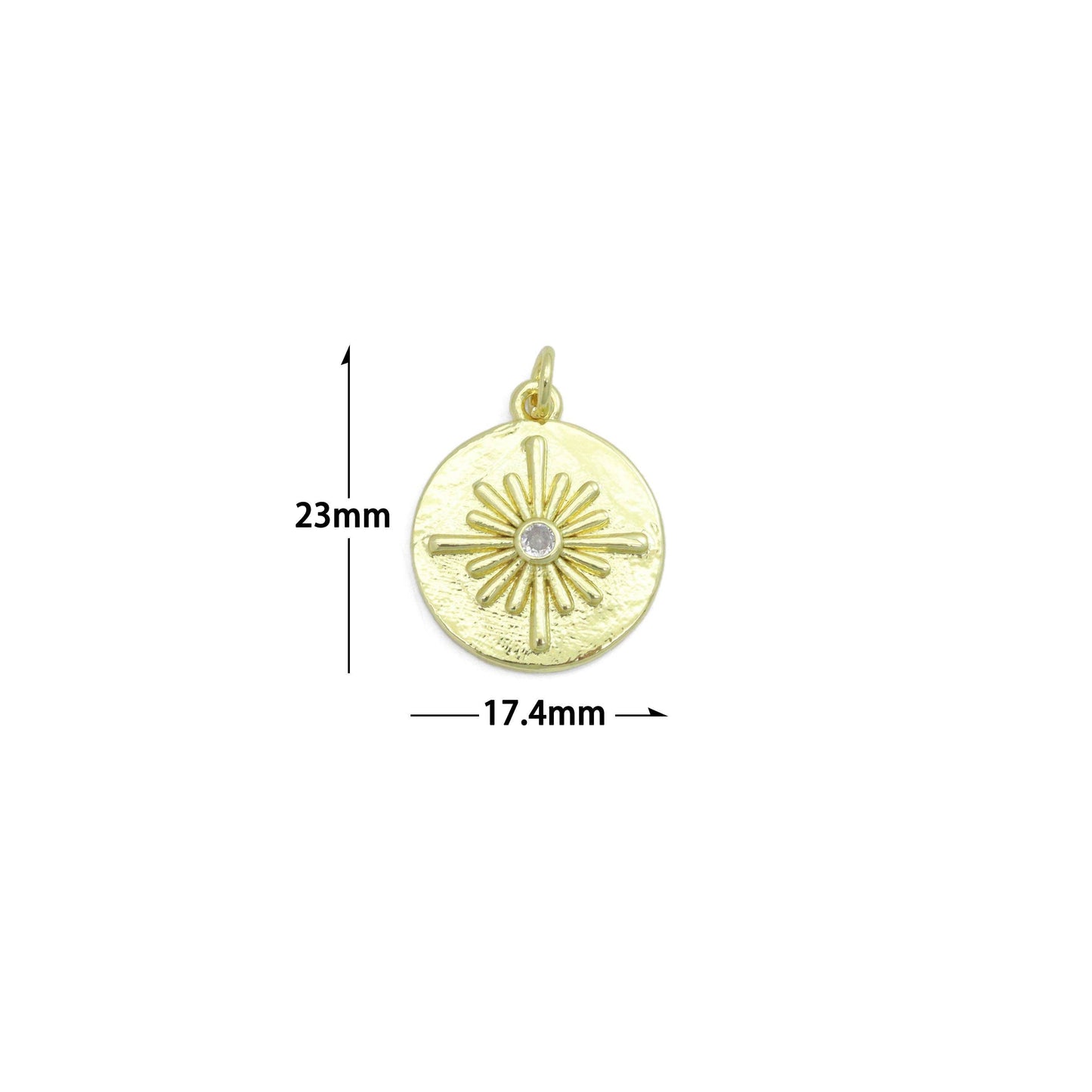 Gold Flower On Round Coin Charm Pendant,Sku#LX864
