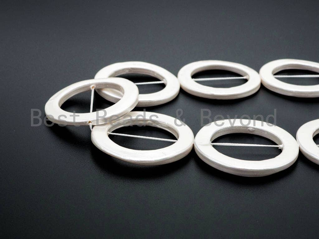 Natural Mother of Pearl Large O Ring beads Strand,40mm White Plated MOP beads, Natural Pearl Shell Beads, 15.5inch strand, SKU#U129