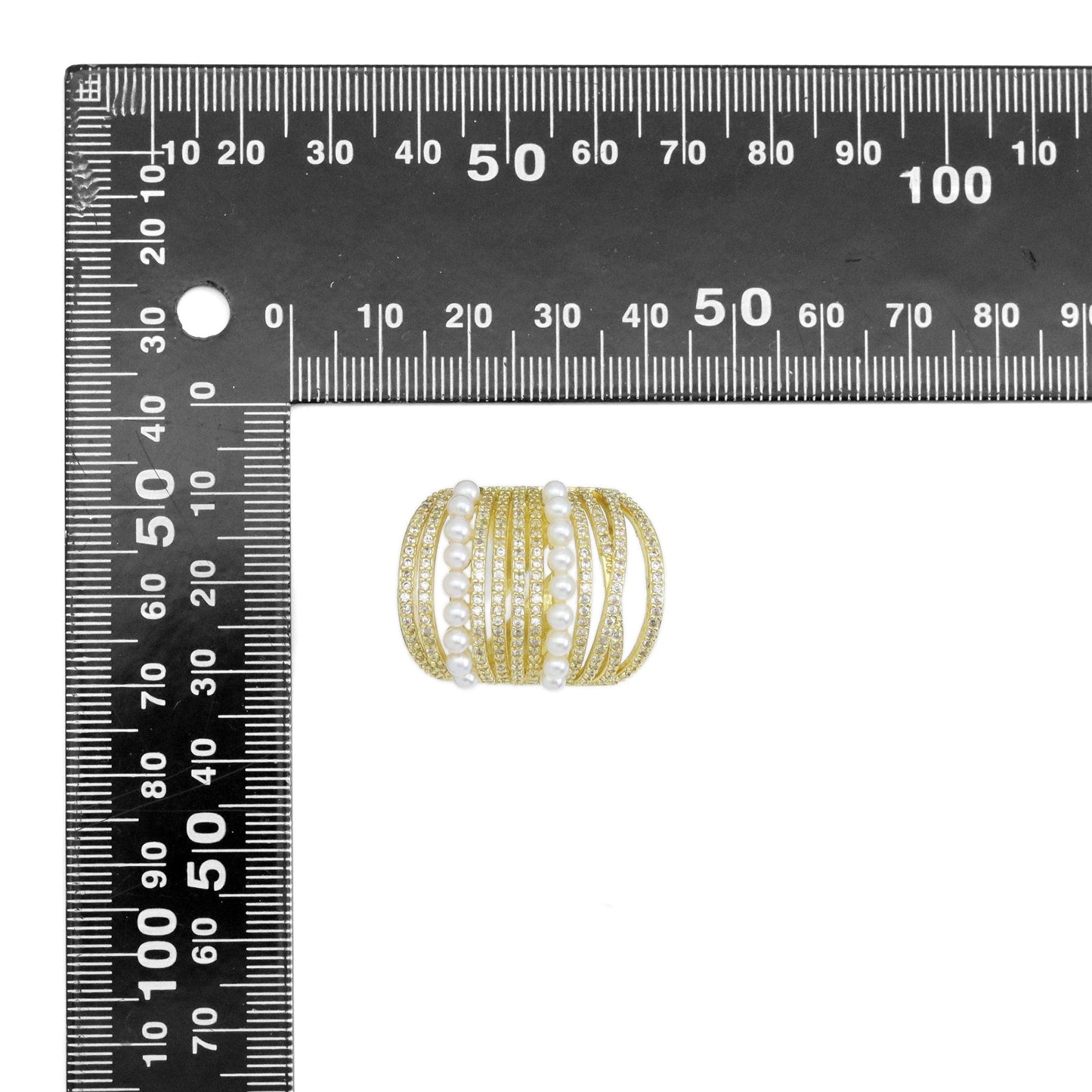 CZ White Pearl Chunky multiines Statment Ring, Sku#A185