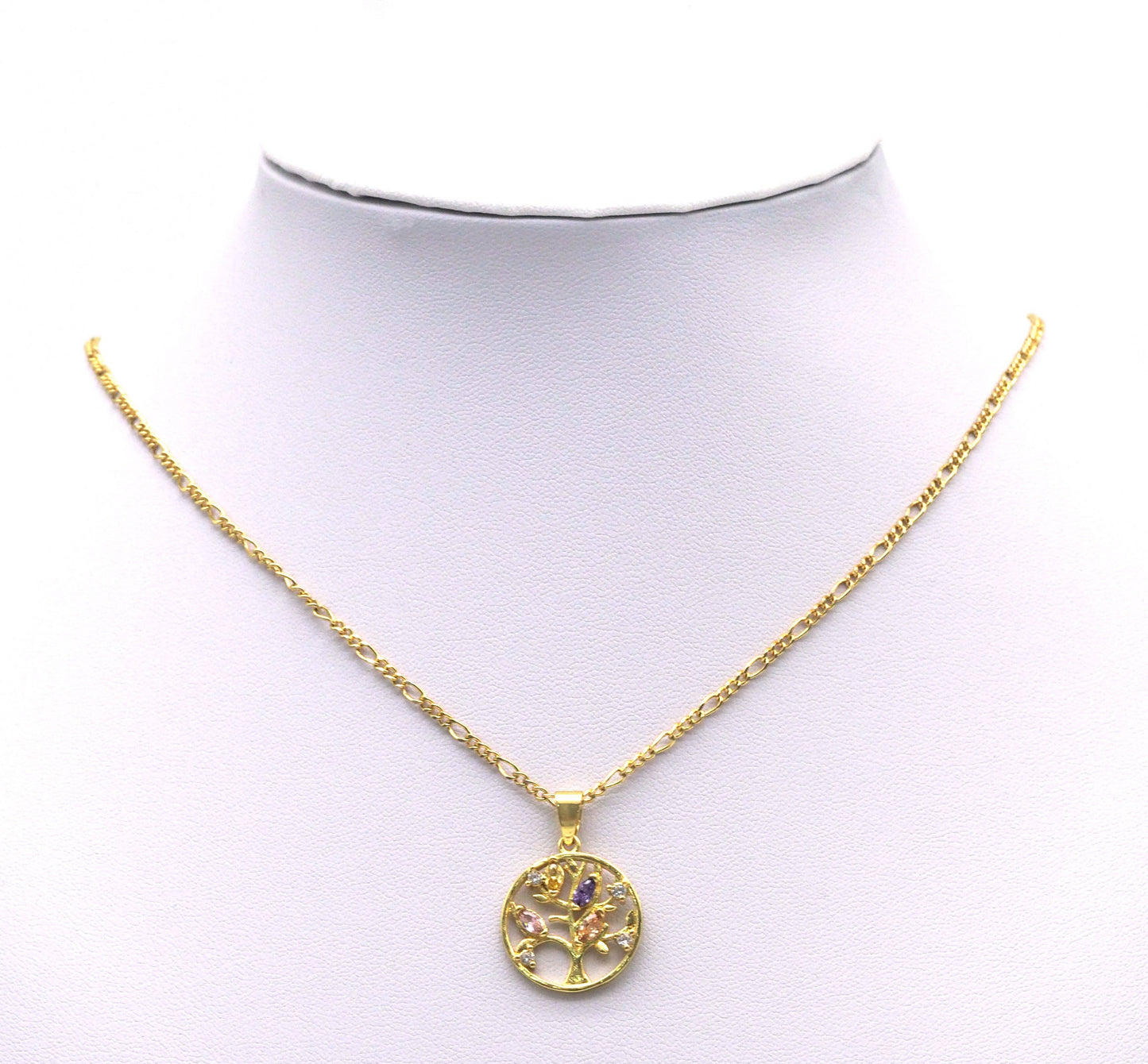 Gold Colorful CZ Life Tree On Round Ring Charm, Sku#JL126