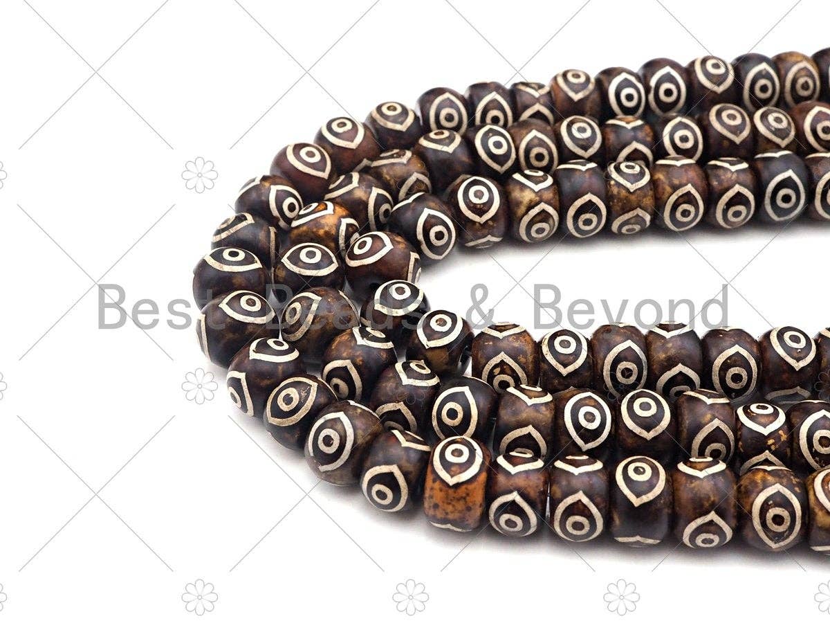 NEW STYLE Natural Tibetan Eye Agate, Agate Spacer,Rondelle Shape 10x14mm, 14" Full Strand, Natural Agate, DZI AgateSku#U972