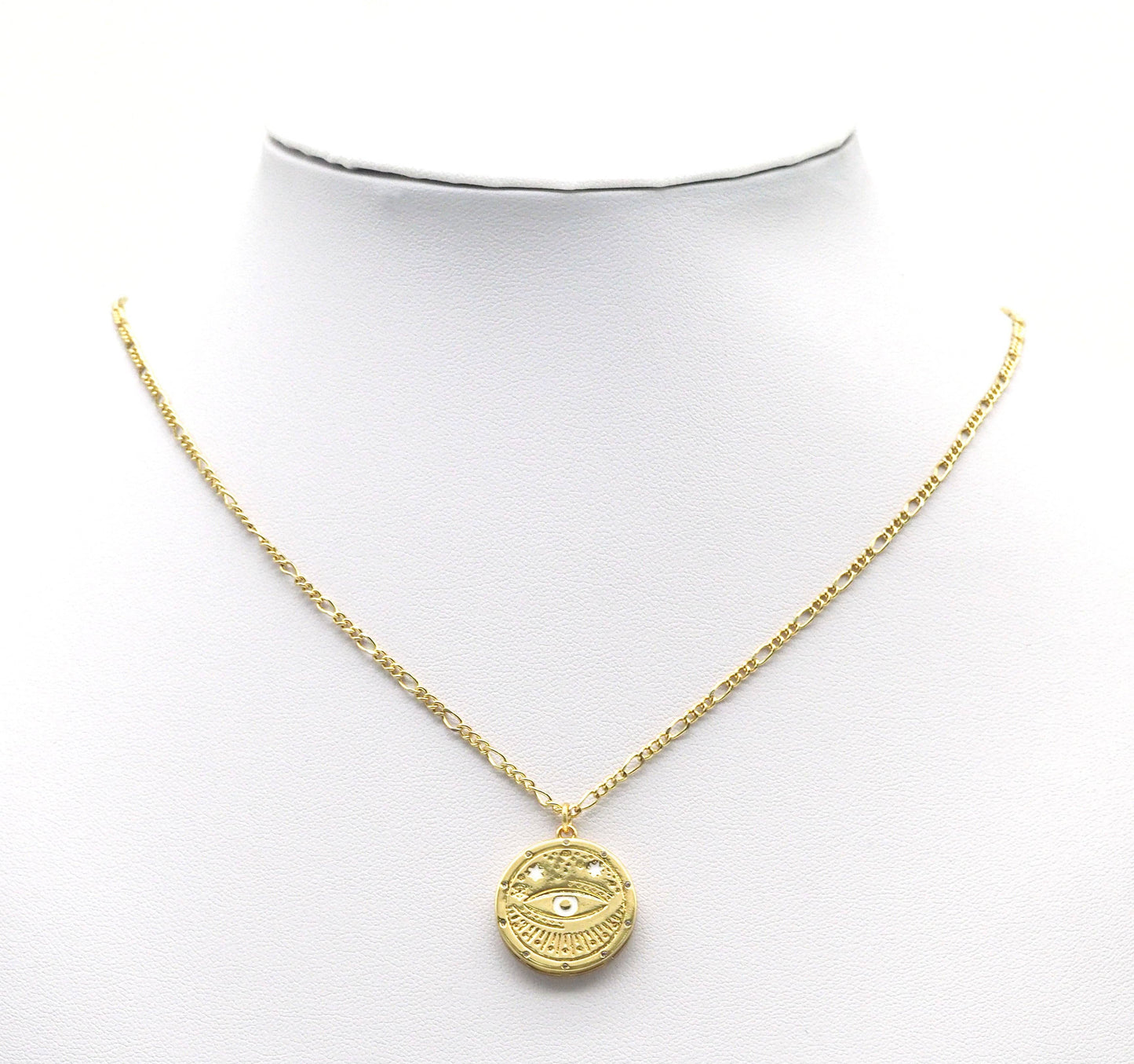 Gold Enamel Evil Eye On Round Coin Charm, Sku#Z1457