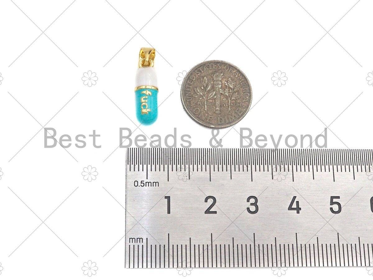 Enamel Colorful Pill Shape Pendant Charm,F**K Word Pink Turquoise Black Red Cobalt Enamel Jewelry,6x17mm,Sku#LK287