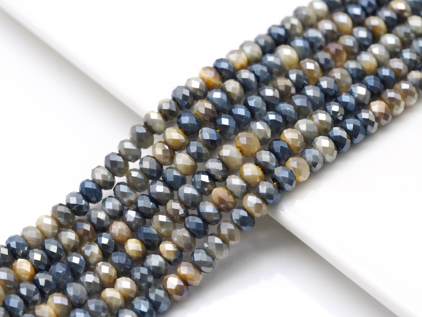 Mystic High Quality Faceted Rondelle Golden Blue Tiger Eye Beads, Sku#UA270