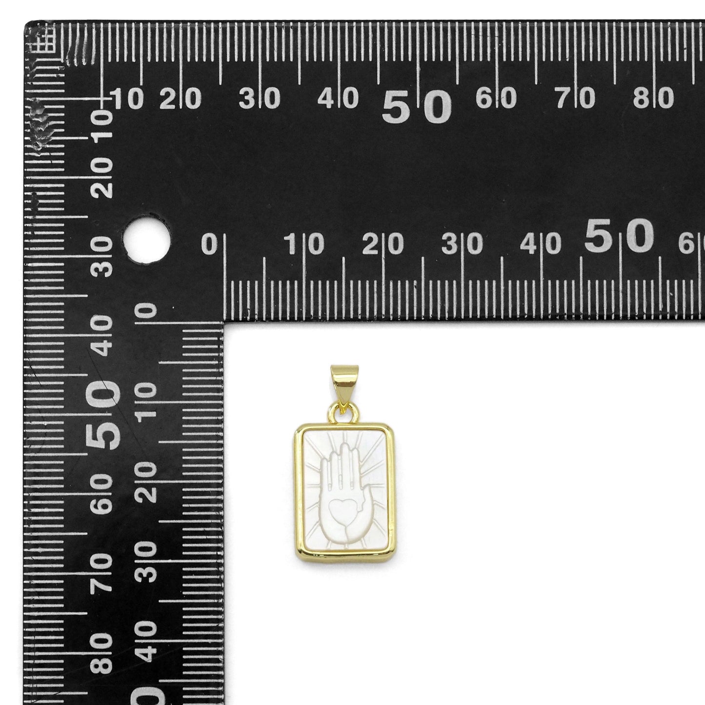 Mother of Pearl Heart Hand Dog Tag Charm, Sku#LX305