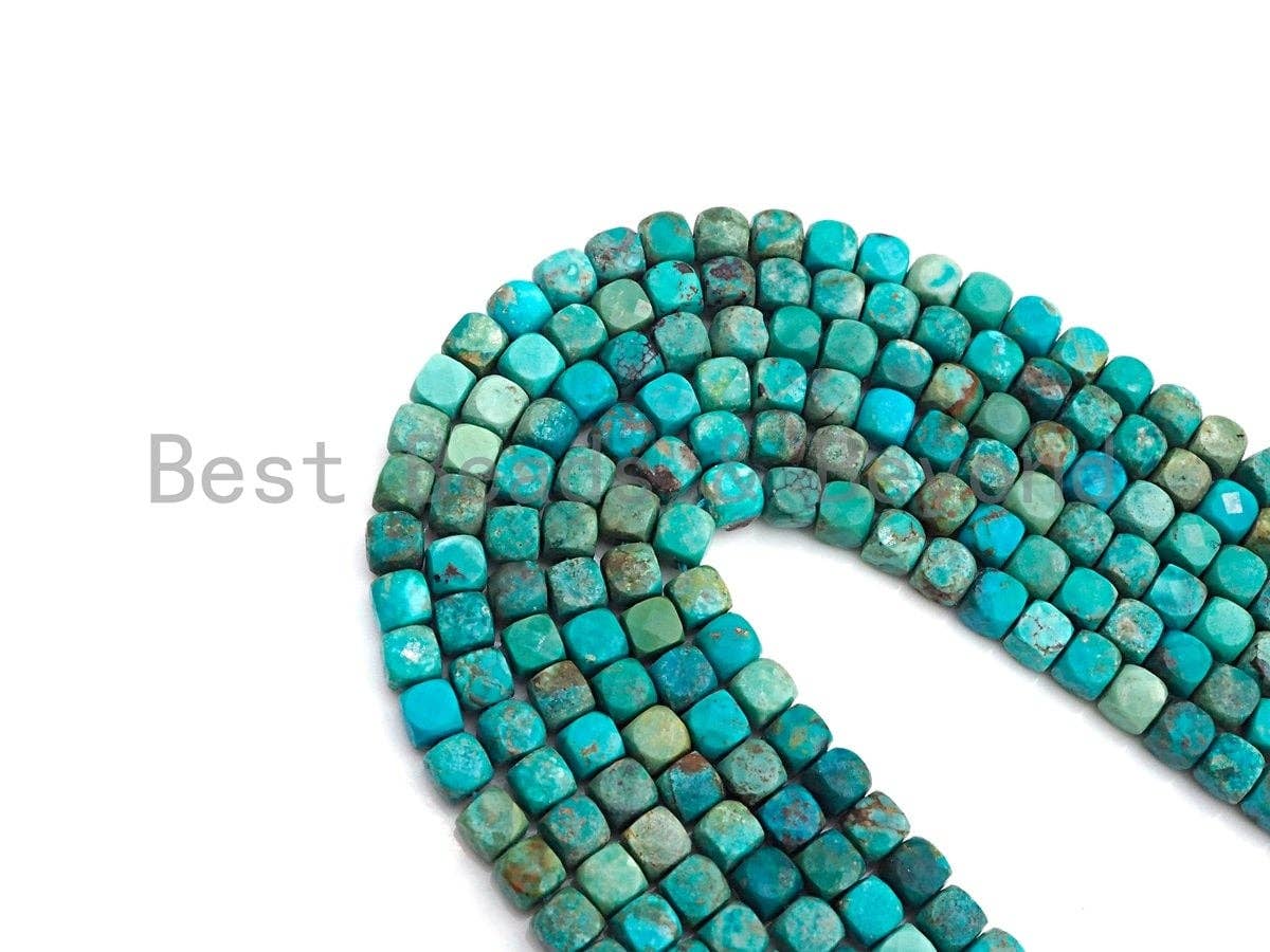 High Quality Natural Turquoise Cube Beads, 5mm Turquoise Faceted Cube beads, 16" Full strand, sku#U814
