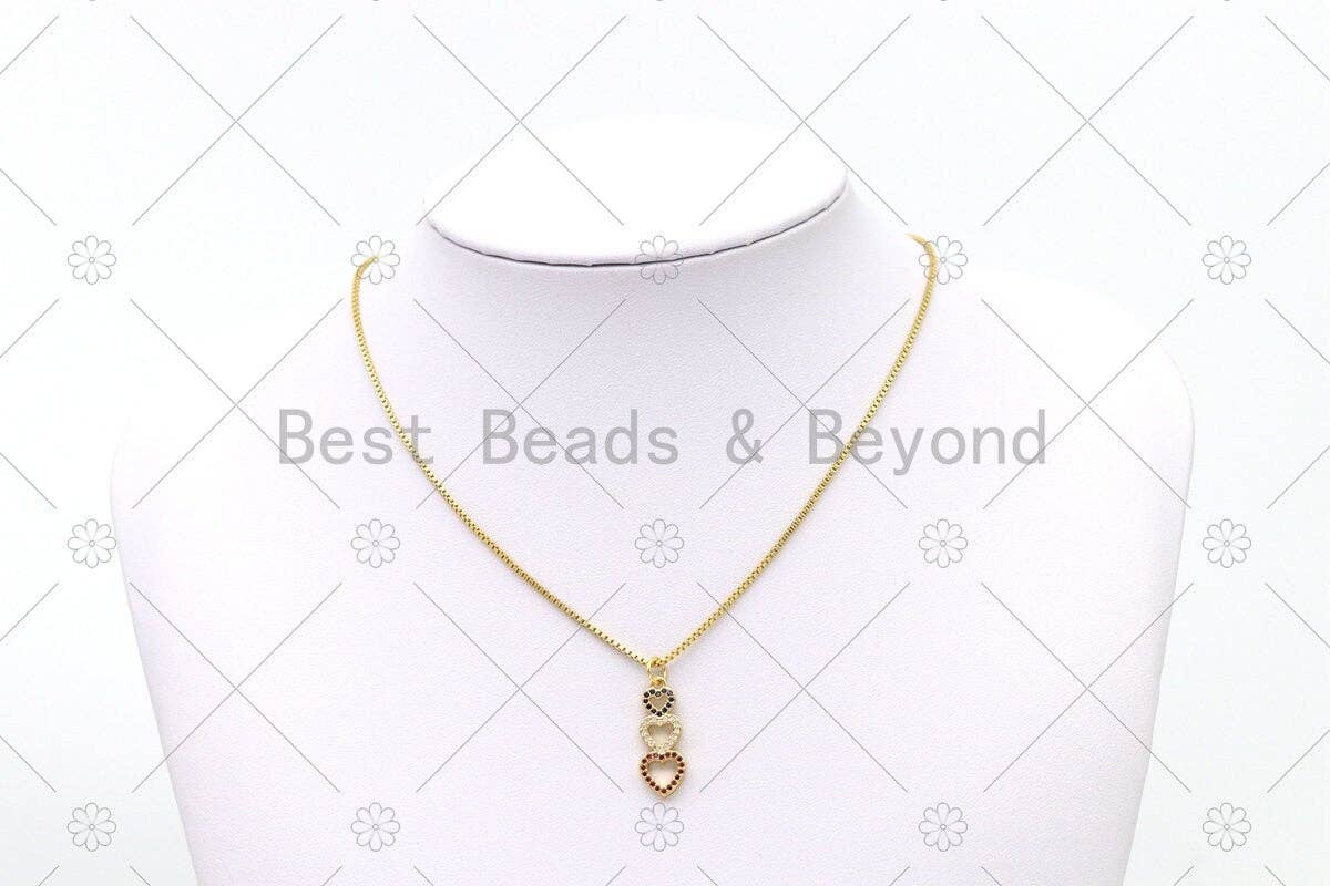 Clear/Fuchsia/Cobalt CZ Micro Pave Triple Heart/Star Shape Pendant, 18K Gold Filled Charm, Necklace Bracelet Pendant, 22x9mm,Sku#LK495