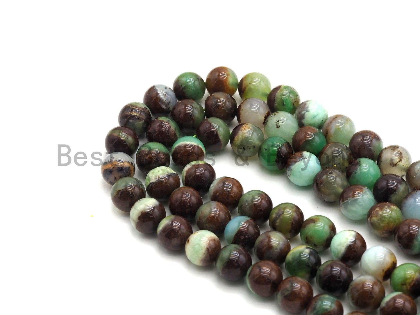 High Quality Chrysoprase Round Smooth Beads, 8mm/10mm/12mm Beads,Green Brown Gemstone Beads, 15.5'' Full Strand, SKU#U434