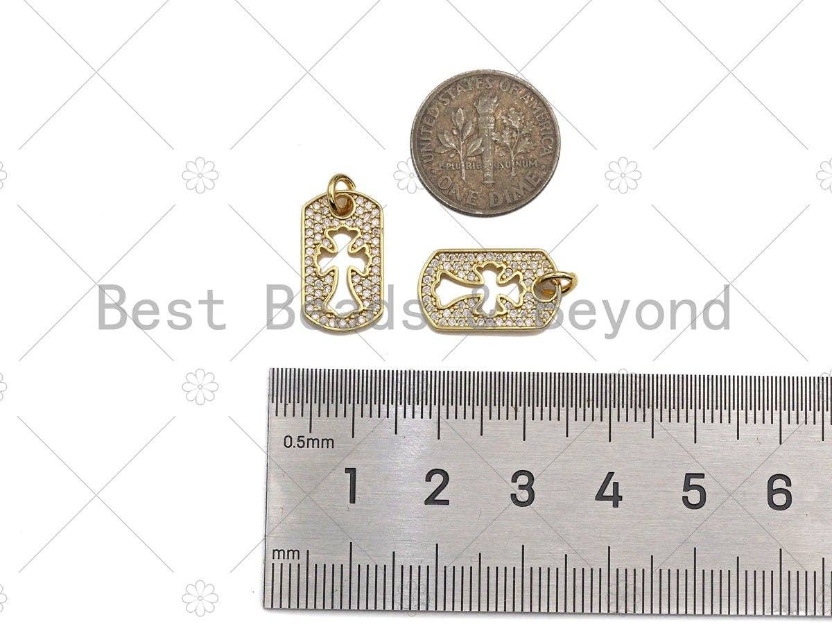 CZ Micro Pave Hollow Out Cross On Rectangle Shape Pendant/Charm,Dainty Medallion Charm, Necklace Bracelet Charm Pendant,10x17mm, Sku#L514