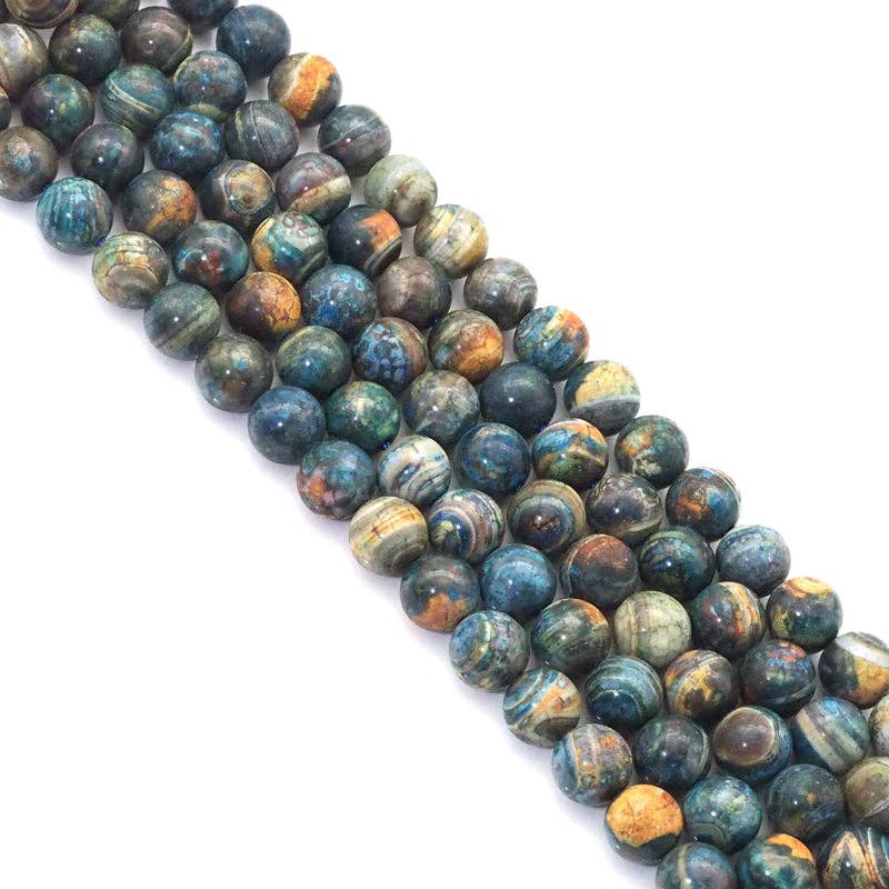 Natural Blue Brown Tibetan Agate Round Smooth Beads, 14mm, Sku#U1557