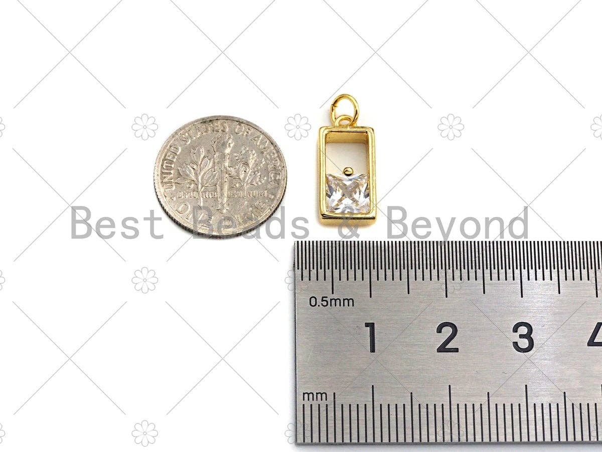 Clear CZ Micro Pave Big CZ In Rectangle Shape Pendant, Frame Pave Pendant, Gold plated, 8x16mm, Sku#LK32