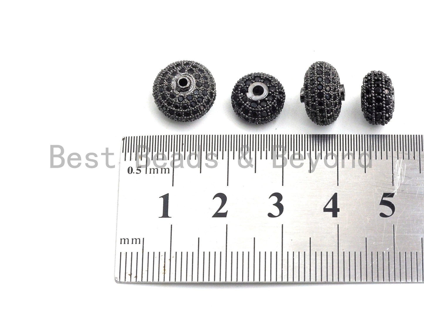 Black CZ Pave On Black Micro Pave Roundel Spacer Beads with Black Crystal for Bracelet, Spacer Beads,8x12/6x10mm, sku#G415