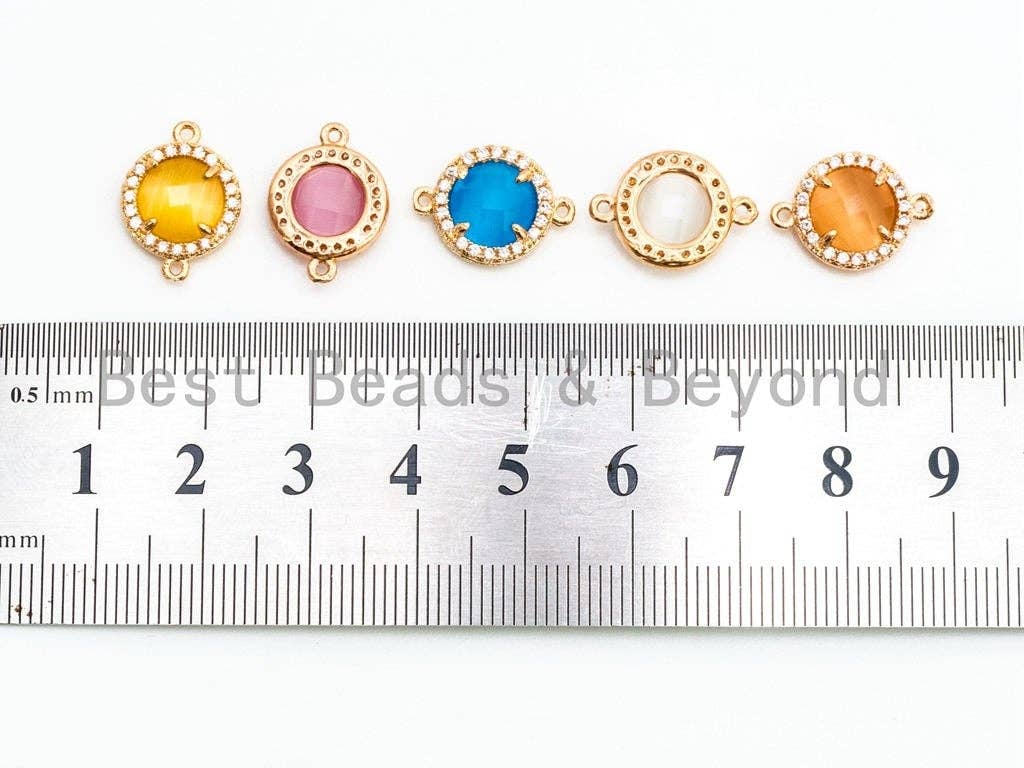 Round Bezel Connector with Faceted Cat's Eye Stone, 12x15mm, sku#A75