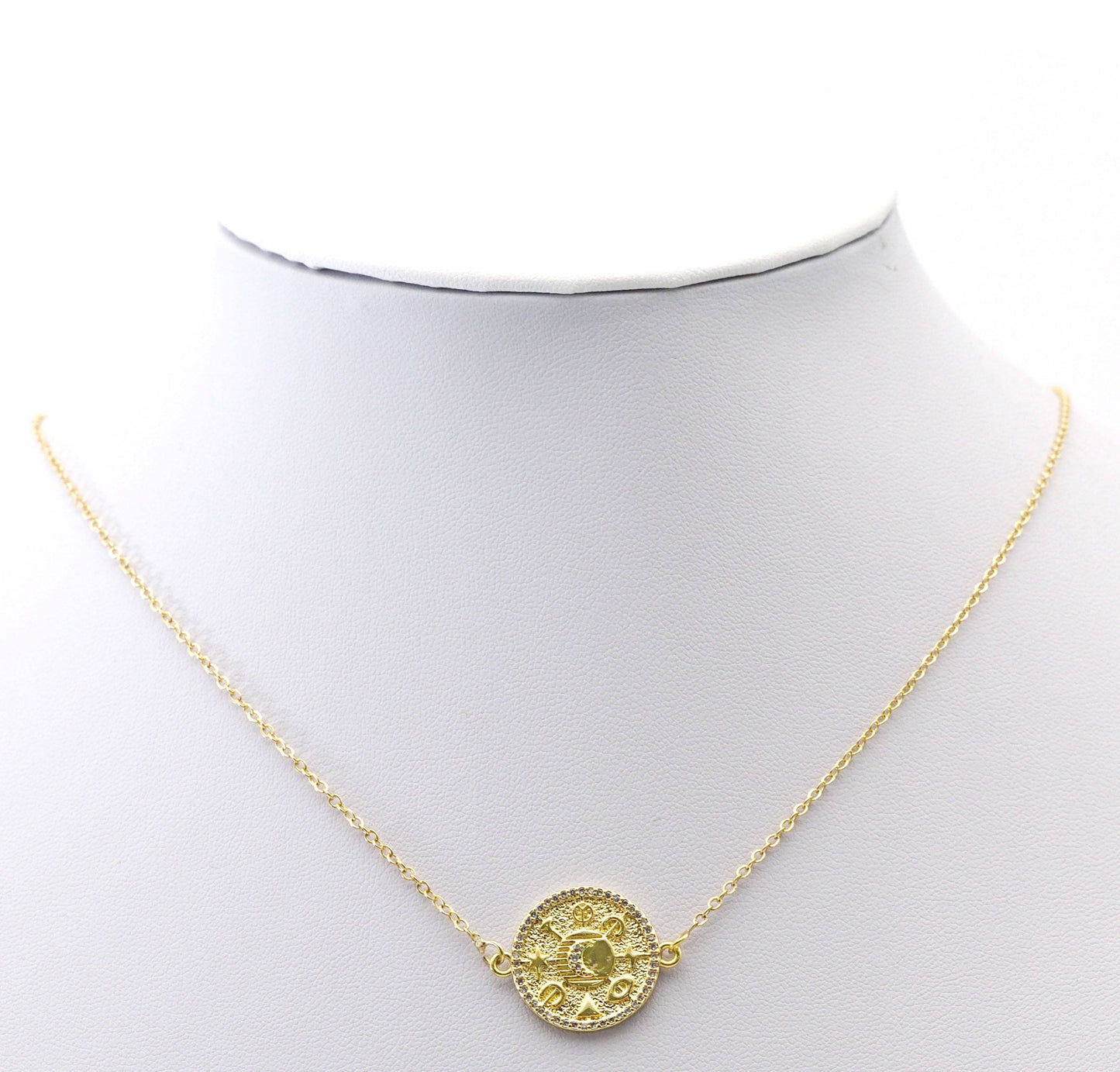 CZ Gold Evil Eye Star Lucky Round Connector Charm, Sku#LK768