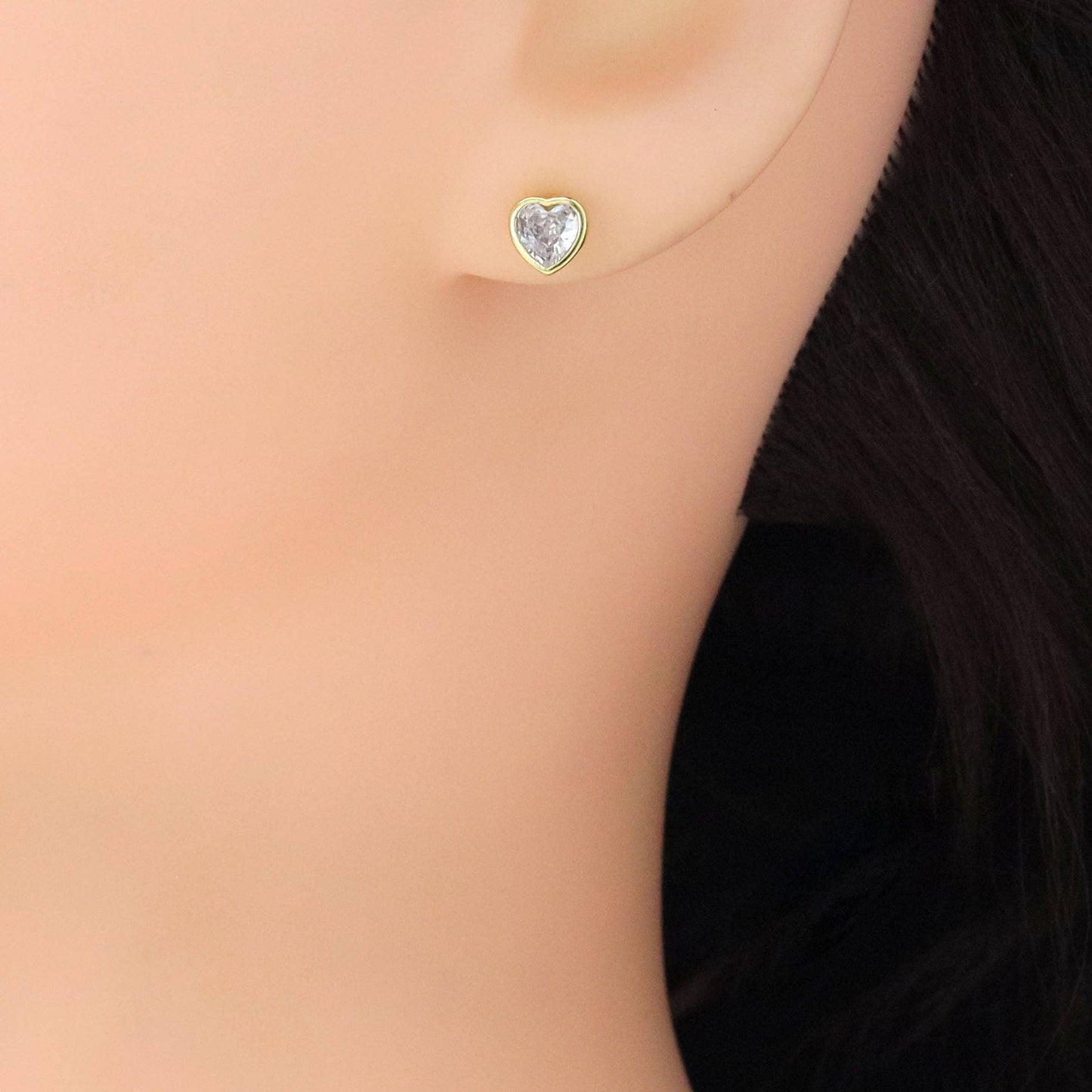Gold Silver Clear Heart CZ Stud Earrings, Sku#A297