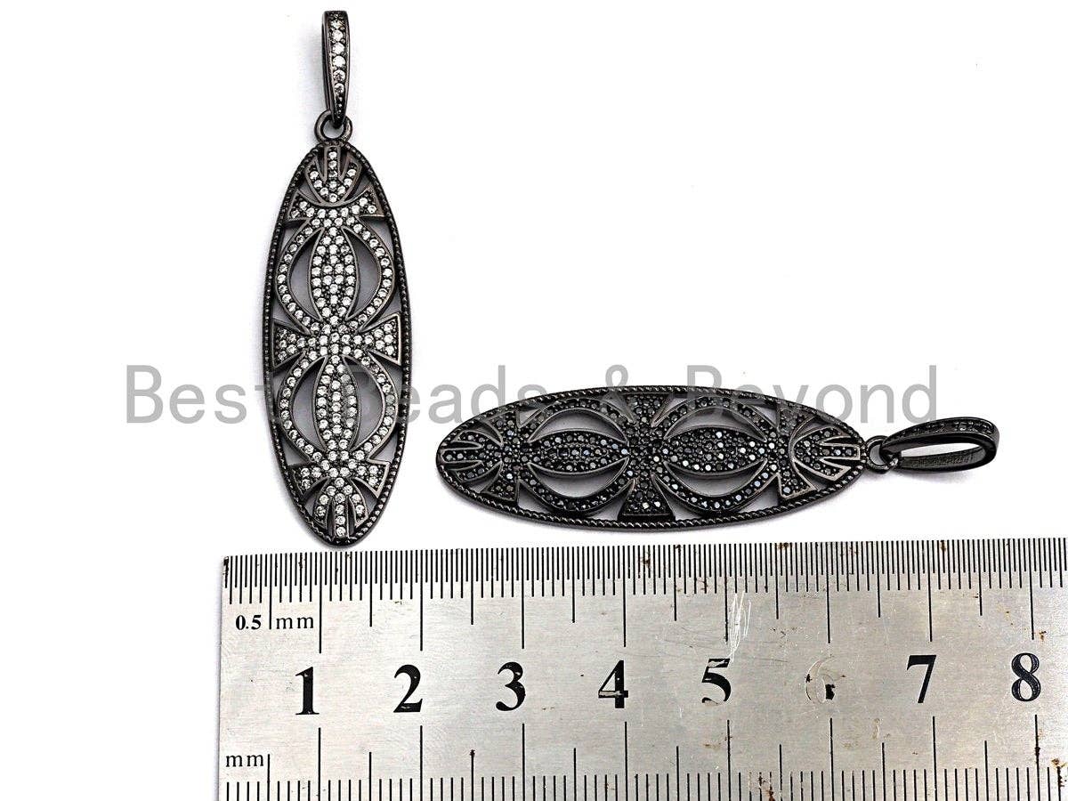 CZ Micro Pave Hollow Out Long Oval Shaped Pendant/Charm, Cubic Zirconia Pendant Charm,15x46mm,sku#F913