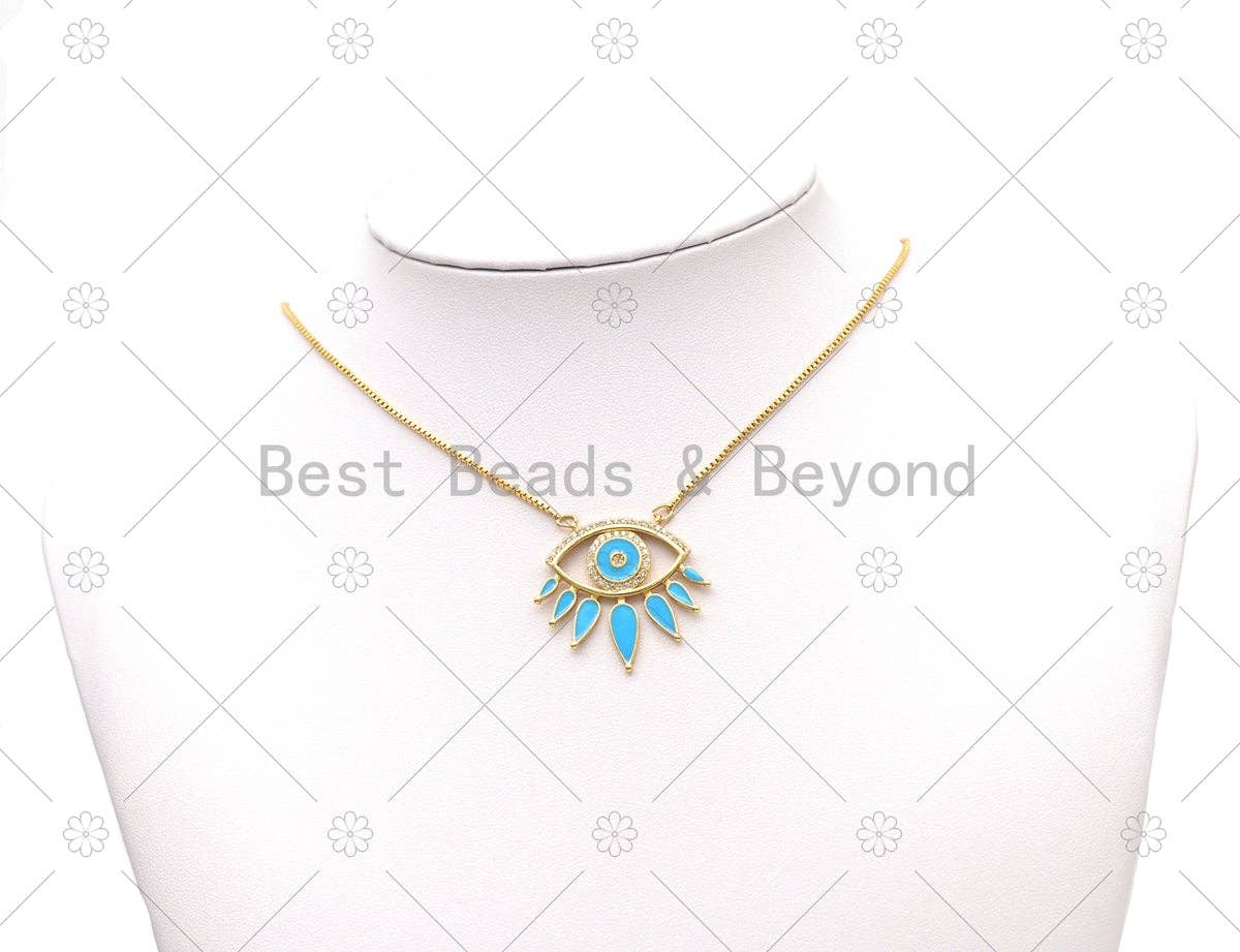 CZ Micro Pave Colorful Enamel Evil Eye Shape Pendant,18K Gold Filled Evil Eye Charm, Necklace Bracelet Charm Pendant, Sku#L641