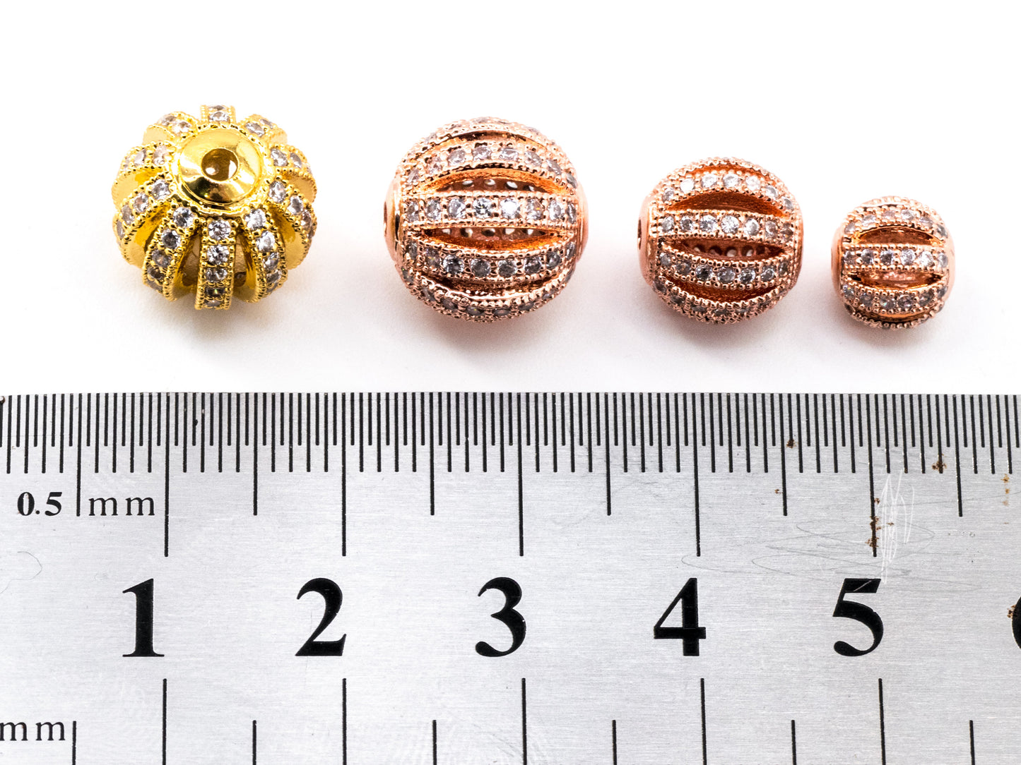 8mm/9.5mm/12mm CZ Micro Pave Shamballa Round Cage Spacer Beads, sku#G302