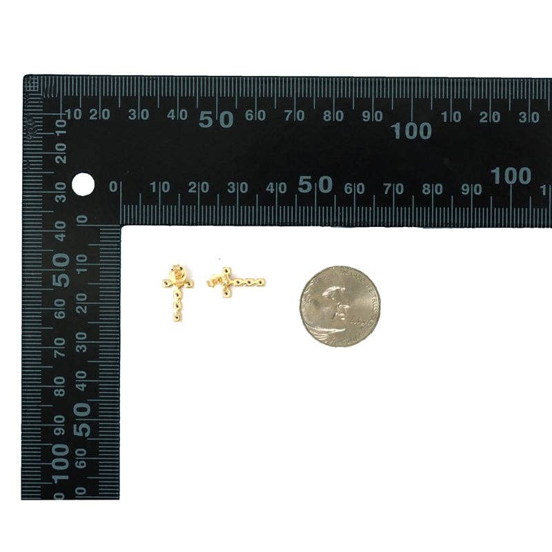Gold Colorful CZ Cross Stud Earrings, Sku#LK774