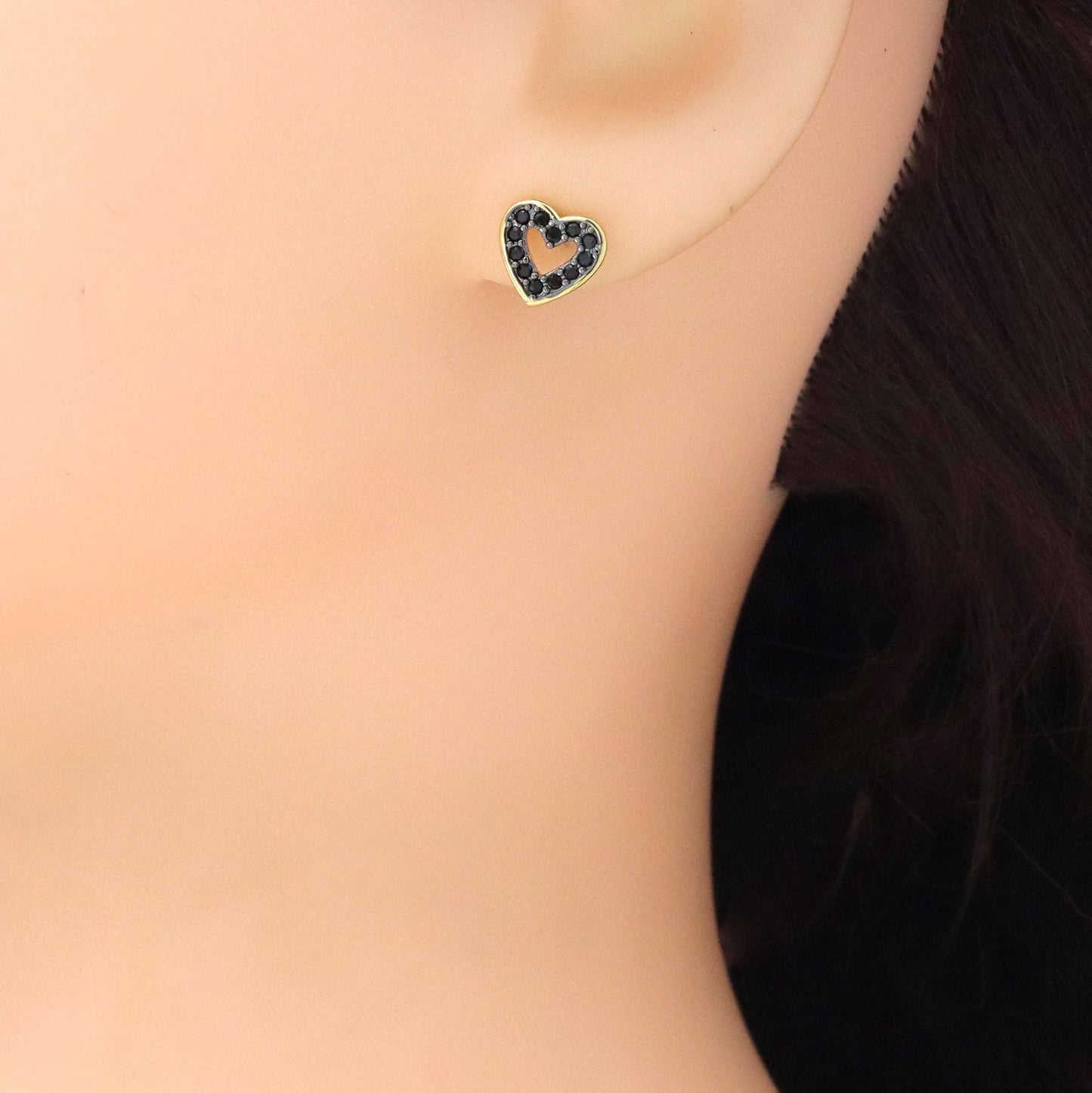 Black CZ Hollow out Heart Stud Earrings, Sku#LK1003