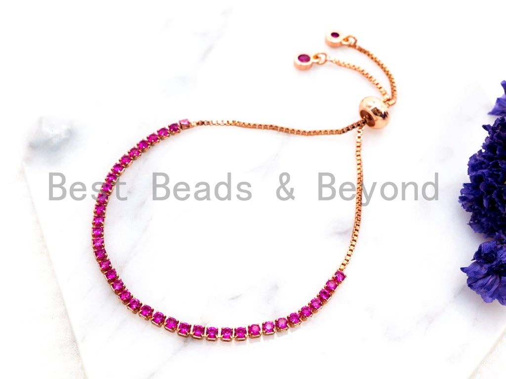NEW Style Adjustable Bracelet, Fuchsia CZ Pave Stud Bracelet Gold/Silver/Rose Gold/Gunmetal, Bridal Bracelet Jewelry, SKU#P46