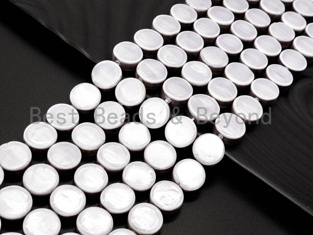 Gray Natural Mother of Pearl beads,12x5mm Pearl Coin beads, Loose Coin Smooth Pearl Shell Beads, 16inch strand, SKU#T79