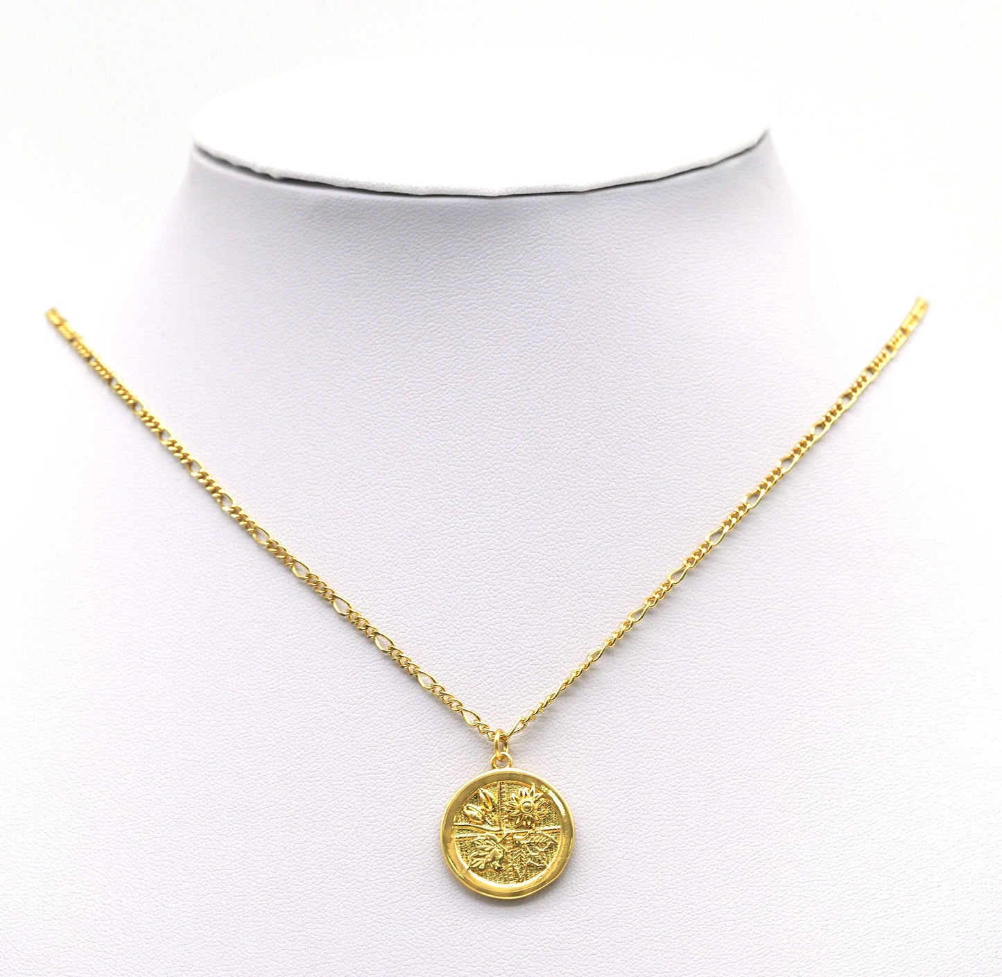Gold Flower and Leaf On Round Coin Charm, Sku#LK643
