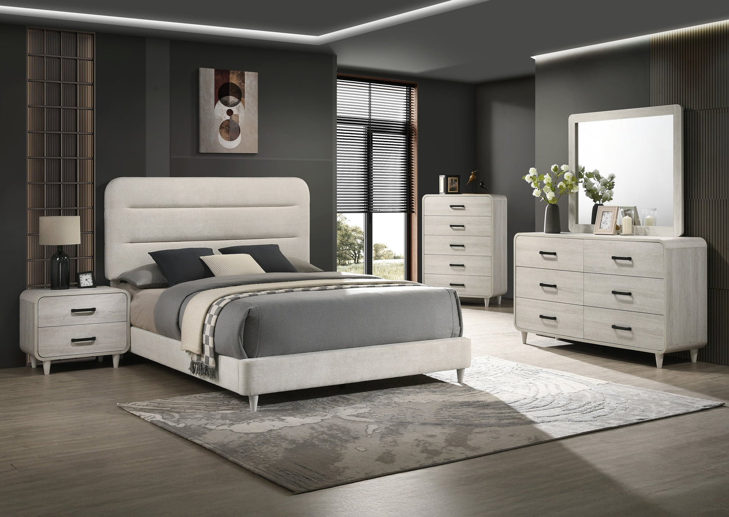Plush Upholstered Design King Size Panel Bed