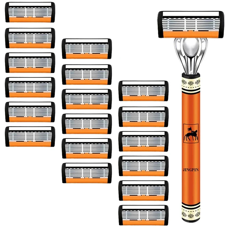 6-Layers Safety Razor Set High Quality Men Razor Sharp Stainless Steel Shaving Changeable Shaver Head Blade 