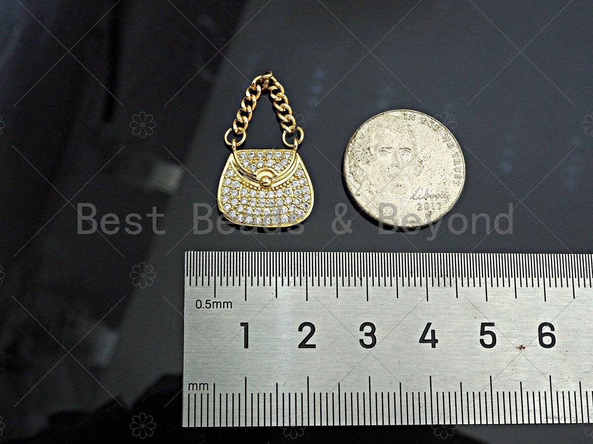 Gold Filled CZ Micro Pave Fashion Bag Shape Pendant,18k Gold Filled Lady's Bag Charm, Necklace Bracelet Charm Pendant,16x16mm,Sku#LK358
