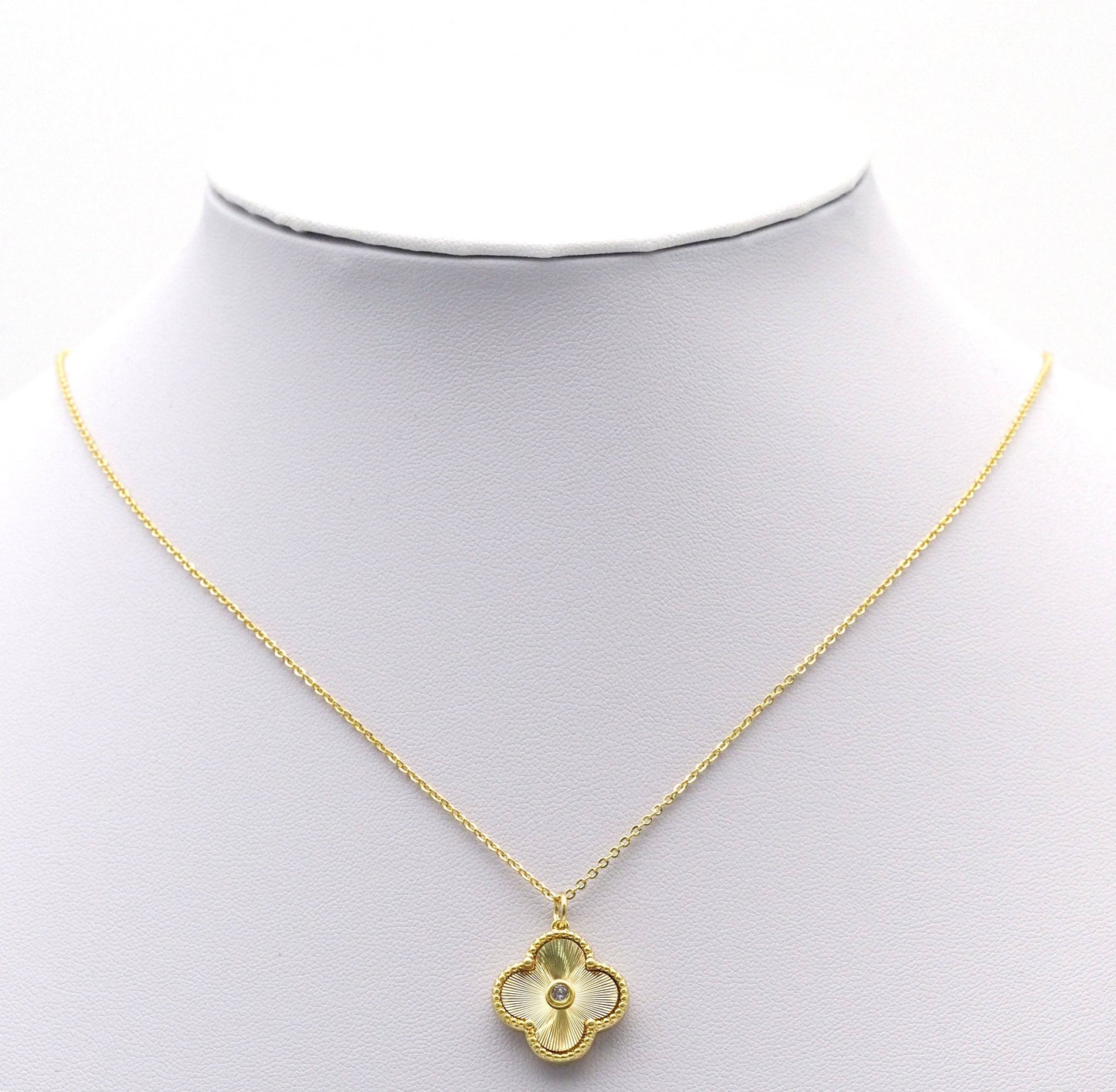 Gold Clover Stud Earrings and Necklace, Sku#FH206