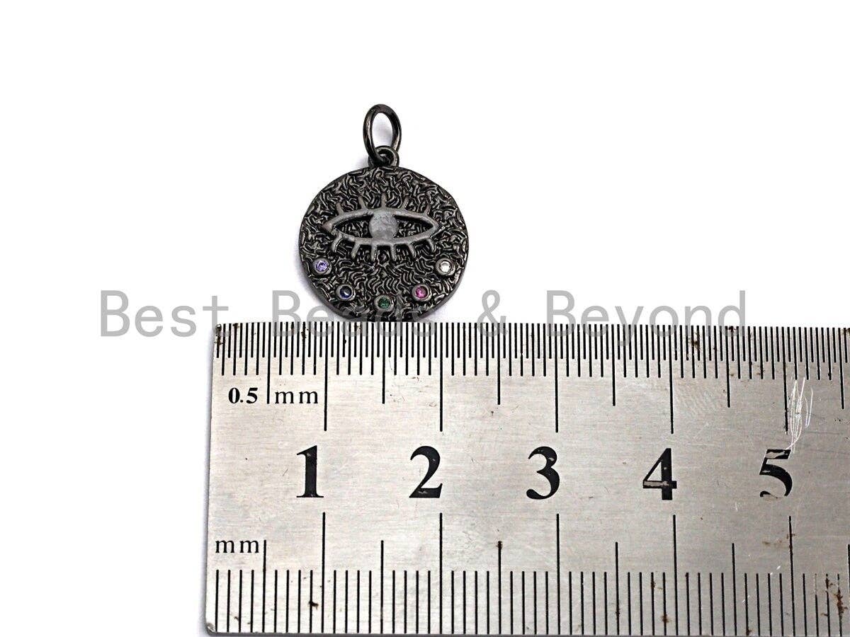 Multicolor CZ Micro Pave Evil Eye Charm/Pendant, Evil Eye Necklace, Evil Eye Bracelet, Cubic Zirconia 15x17mm,sku#Z422
