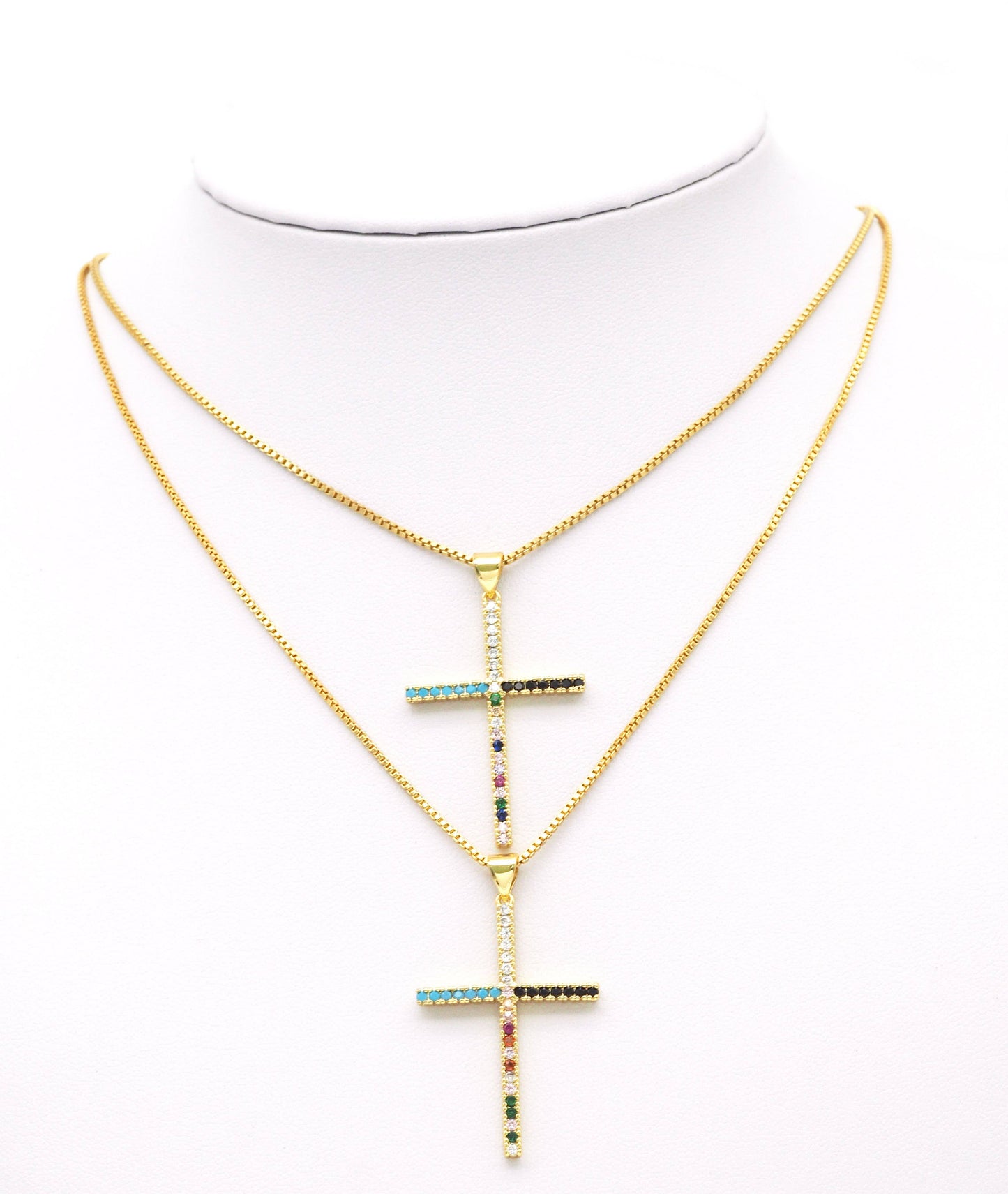 Colorful CZ Cross Pendant, Sku#LK598
