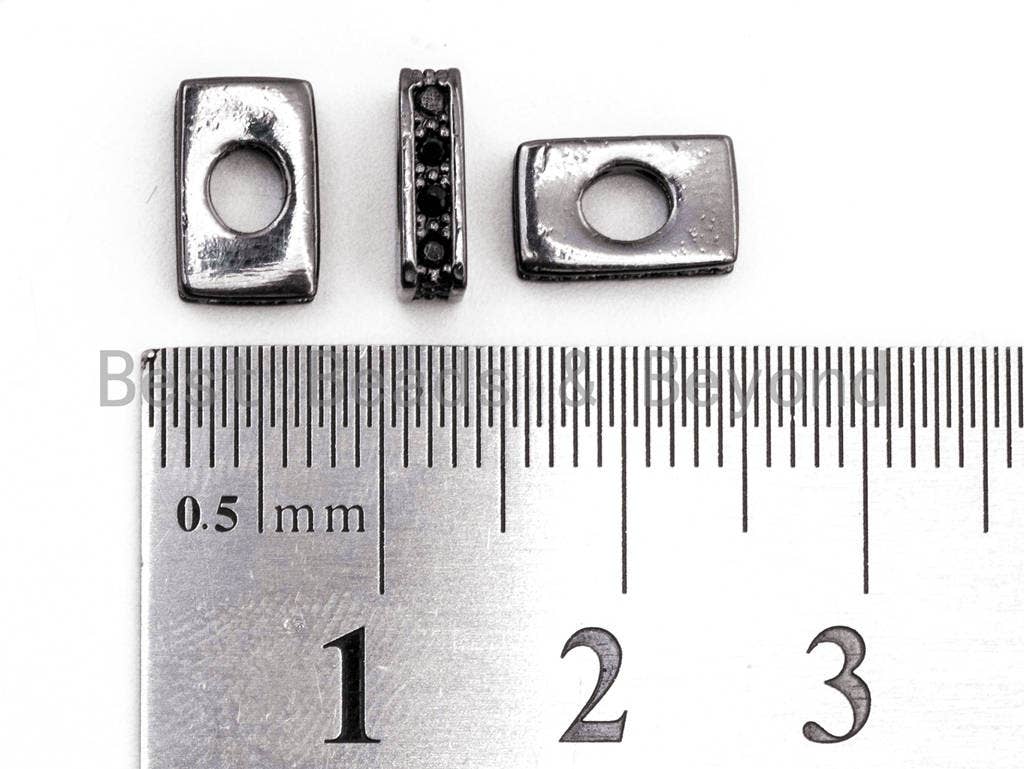 Black Micro CZ Pave On Black, Big Hole Square Spacer Beads for Bracelet/Necklace, Cubic Zirconia Large Square Hole Beads, 6x9x3mm, sku#G323
