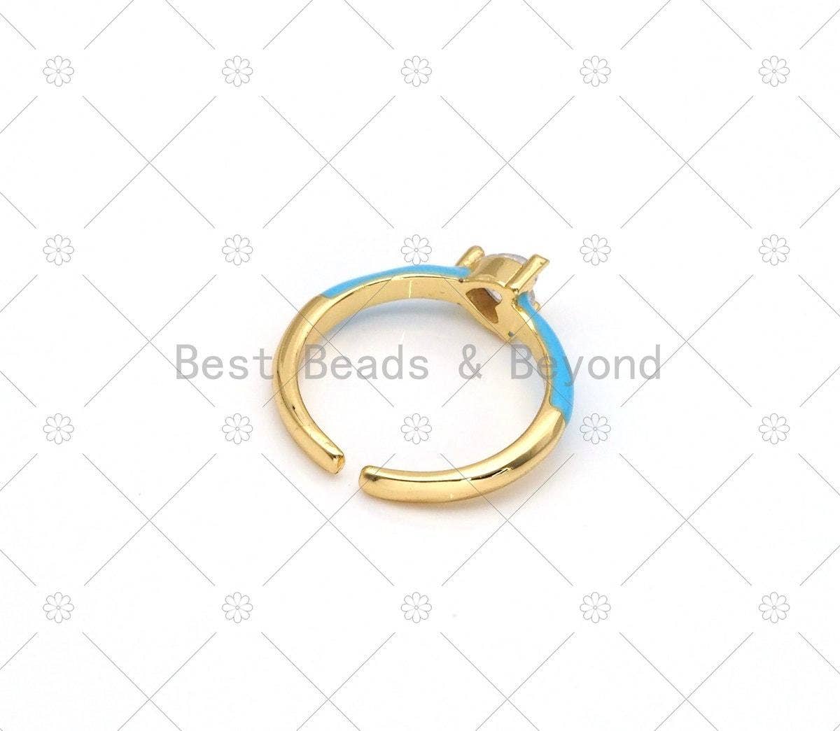 Enamel with Heart Shape Diamond CZ Adjustable Ring, Sku#X282