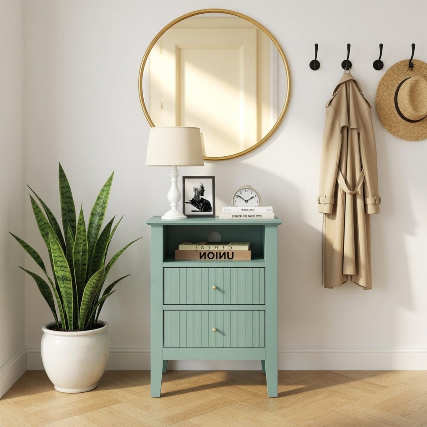 18" Green Fluted Nightstand