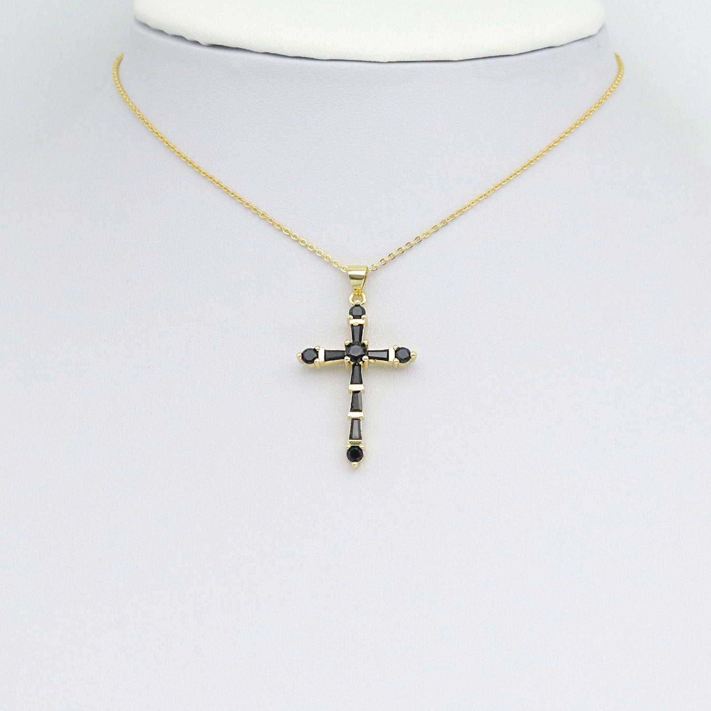 Pink Black Baguette CZ Cross Shape Charm Pendant, Sku#LK1049