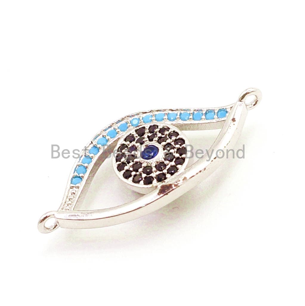 CZ Micro Pave Turquoise Evil Eye Connector for Bracelet/Necklace, Cubic Zirconia Space Connector,12x26mm sku#E37C