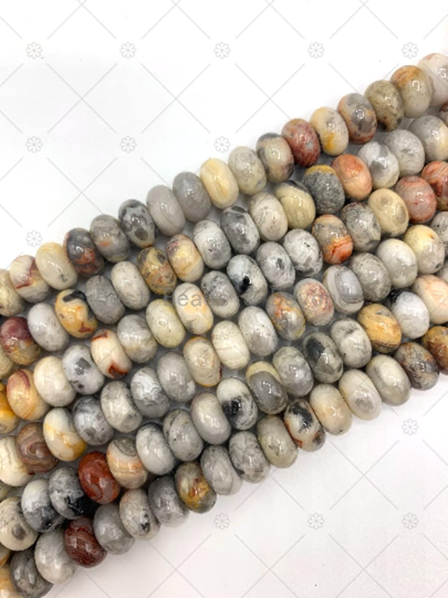 2mm Big Hole Natural Crazy Lace Agate Beads, 6x10mm Rondelle Smooth/Faceted Crazy Lace Agate Beads, Large Hole, 8'' Full Strand, SKU#U1235