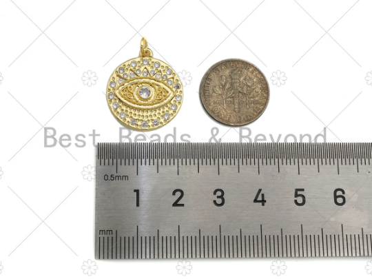 Gold Silver CZ Evil Eye Charm, Sku#L415