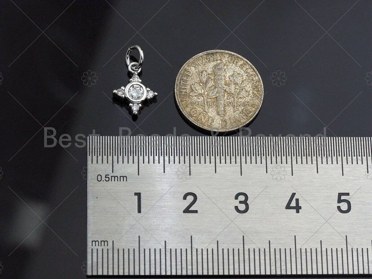 Dainty CZ Micro Pave Star Flower Shape Pendant/Charm, Bracelet Necklace Charm, North Star Pendant Charm, 9x11mm,sku#Z1231