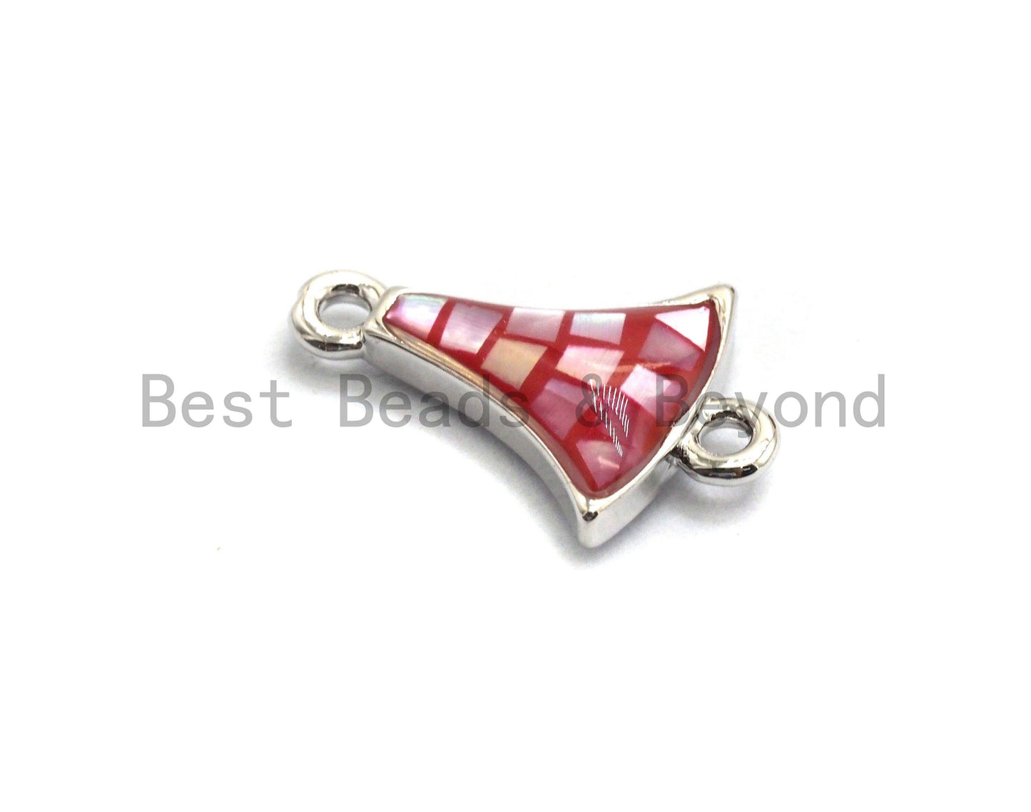 100% Natural Fan Shaped Hot Pink Shell Connector,Fuchsia Pink Shell Connector in Gold/Silver Finish, Natural Pink Shell, 10x15mm,SKU#Z266