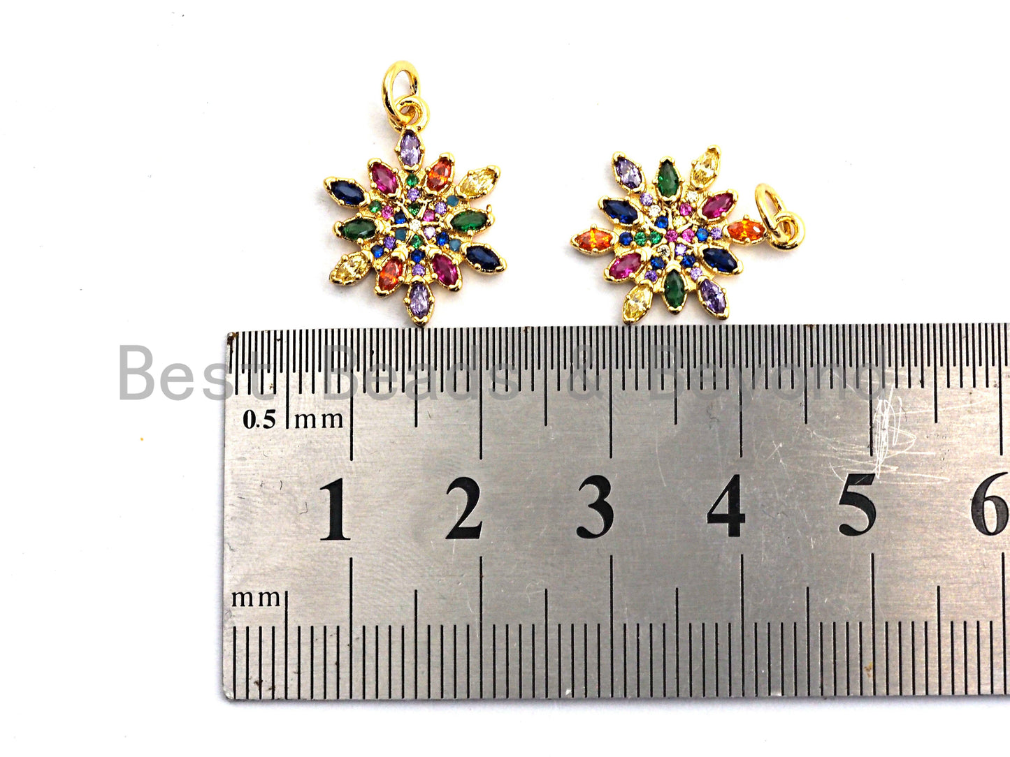 CZ Colorful Micro Pave Round With Snowflake Pendant, Snowflake Shaped Pave Pendant, Gold plated, 14x18mm, Sku#F823