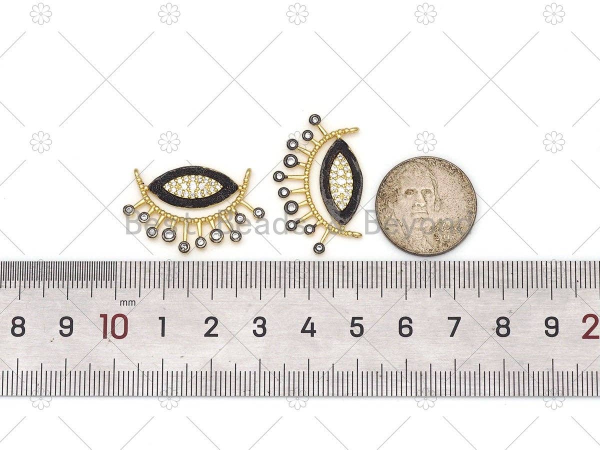 CZ Micro Pave Black Enamel Evil Eye With Teardrop Shape Pendant, 18K Gold Filled Evil Eye Charm, Necklace Pendant,19x30mm, Sku#L633